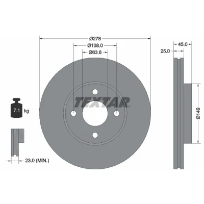 Bild av TEXTAR PRO 92159003 Disque de frein 278 25 04/04 108 ventilé l&#039;intérieur revêtu sans boulon fix roue, moyeu roue FORD: FIESTA 5