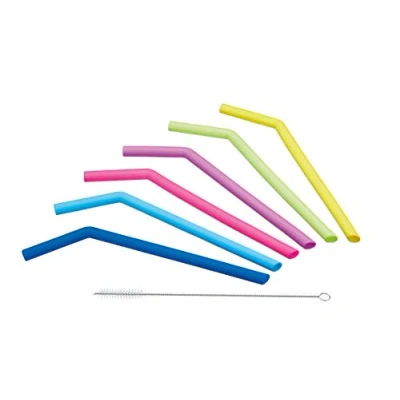 Bild av KitchenCraft Sugrör, Plast, Piprensare Medföljer, Silikon, Blandade Färger, 6 pack, KCSILSTRAW7PC