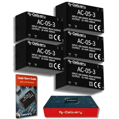 Bild av AZDelivery 3 x 220V till 5V Mini Strömförsörjning kompatibel med Arduino och Raspberry Pi inklusive en E Book!