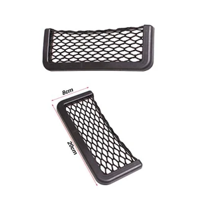 Bild av Bilförvaringsnät, 2 pack 20 cm/7,87 tum x 8 cm/3,14 svart magiskt självhäftande förvaringsnät elastisk sträng nätväska för mobiltelefon plånbok nyckel små saker