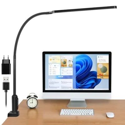 Bild av BIENSER LED skrivbord, 1 400 LM bord med klämma, arkitektlampa flexibel svanhals, 11 ljusstyrkenivåer x 5 justerbara färglägen, ögonskydd, minnesfunktion