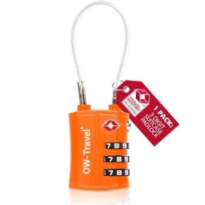 Bild av OW Travel TSA Godkänd Kabellås (Orange 1 pack) 3 siffrig kod Lås Säkerhet Ryggsäck Hänglås Resväska, lås, Kombinationslås med Kabel resväska Gymskåp,