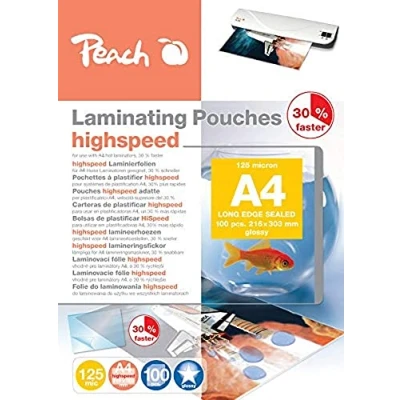 Bild av Peach Lamineringsfolier A4 125 mic 100 fickor glänsande highSpeed kan användas i A3 laminatorer från alla varumärkestillverkare PP525 22