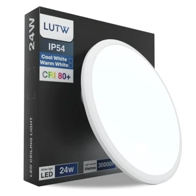 Bild av LUTW LED taklampa, 24 W, 2 400 lm, 6 500K, IP54, takbelysning, modern rund Ø 30 cm, lämplig för badrum, vardagsrum, sovrum, kök, balkong, korridor