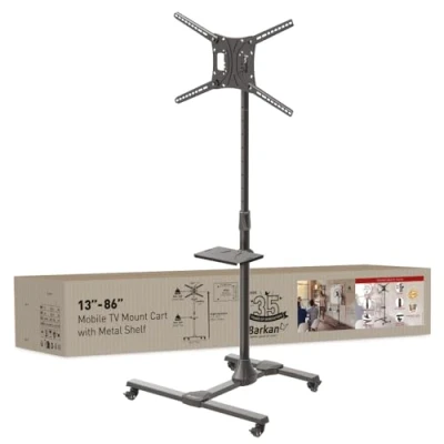 Bild av Barkan hjul TV vagn 1383 tum lutbara och höjdjusterbara stativ, rymmer upp till 50 kg, låsbara hjul, 5 års garanti, vagn, för LED OLED LCD, max. VESA 600 x 400, hållare