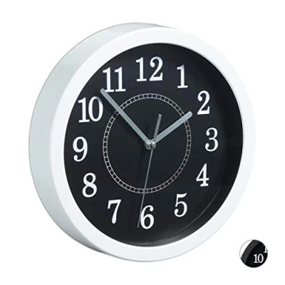 Bild av Relaxdays rund, Ø 20 cm, hängande väggklocka, klassisk design, batteridriven, vit, D x djup: app. 4 cm