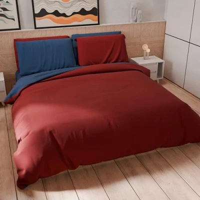 Bild av PETTI Artigiani Italiani Dubbelt påslakanset 250x200 cm (2 örngott 50x80 ingår), mjuk mikrofiber enfärgad vinröd nattblå