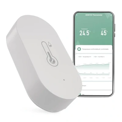 Bild av EMOS GoSmart Home termometer med app inomhustemperatur 20 C till +60 justerbar temperaturrenhet C/F Inkl. batteri Google och Alexa kompatibel vit