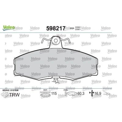 Bild av VALEO 598217 Jeu de plaquettes frein Essieu avant contact signal d&#039;usure exclu avec kit vis fixation, sans tôle anti bruit