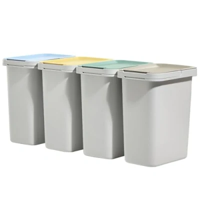 Bild av KADAX Soptunne set för avfallsseparationssystem, robust avfallsbehållare med tätt lock, sopsorterare, sopbehållare, plastsoptunna (vit 4 x 12 l)