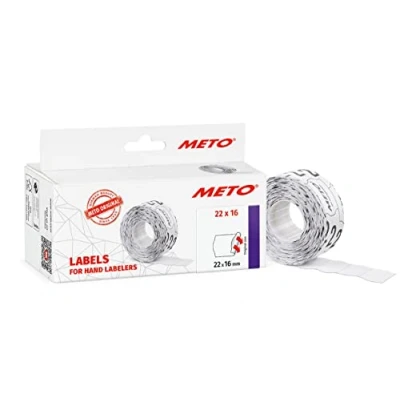 Bild av Meto Prismärkningsetiketter (22 x 16 mm, 2 rader, 6 000 stycken, vit, permanent, prisetiketter för Meto, Contact, Sato, Avery, Tovel, Samark etc.)