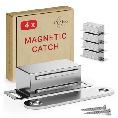 Bild av LouMaxx magnetisk näpp stark hållkraft 4 kg set om i rostfritt stål dörrmagnet skåpmagnet möbelmagneter rör stängning hållare skåpdörr