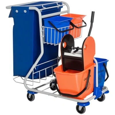 Bild av HOMCOM Rengöringsvagn 4 körhinkar torkvagn systemvagn med hjul blå orange 100 x 70 103 cm