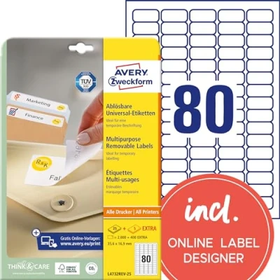Bild av Avery Zweckform L4732REV 25 Universaletiketter, Vit, 80 stycken