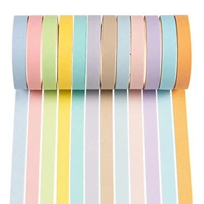 Bild av YUBX Washi Tape, 12 rullar maskeringstejp pastell 8 mm bred dekorativ tejp, japansk Washi, tejp för dagbok, dekorativt lim hantverk