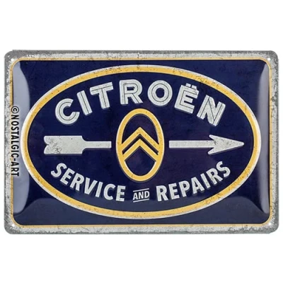 Bild av Nostalgic Art Plåtskylt i retrostil, Citroen Service &amp; Repairs Presentidé för biltillbehörsälskare, av metall, Deko vintagedesign, 20 x 30 cm