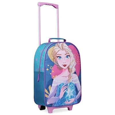 Bild av Disney Stitch Barnresväska för flickor Vikbar vagn Handbagageväska Bär på Minnie Mouse Resväska med hjul Hyttväska Hjulväska handtag (Blå Elsa)