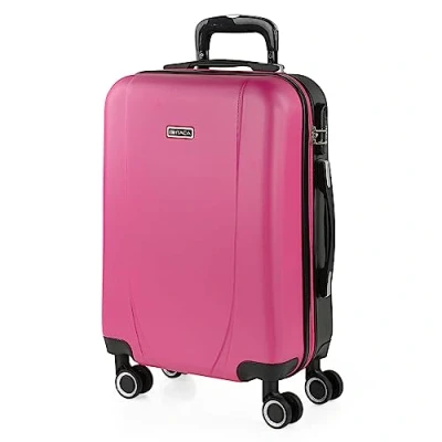Bild av ITACA Styv resväska, 55 cm Handbagage. ABS Resistent och lätt. 4 hjul. Övre sido Handtag Integrerat kombinationslås. Liten, stuga godkänd Ryanair, Fuchsia Antracit