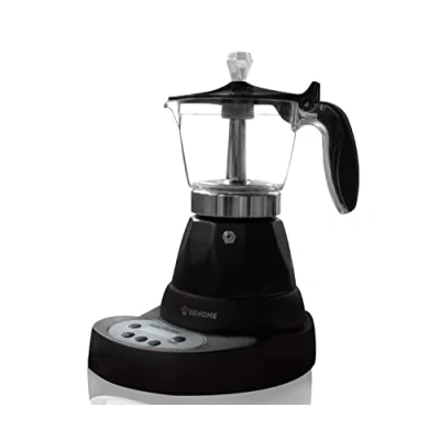 Bild av BEHOME Programmerbar elektrisk kaffemaskin Moka 3 koppar med timer, varmt kaffe i 30 minuter, svart aluminium (med timer)