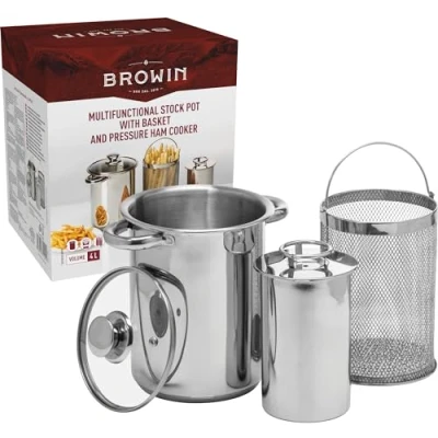Bild av Browin 313515 Universalkruka med sil, multifunktionsgryta korg och skinkkokare 1,5 kg, för att laga skinka, sparris, grönsaker, stekning av pommes frites