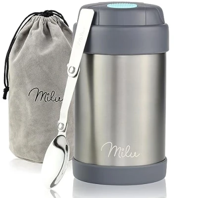 Bild av Milu® Termos 300/440/450/650/800 ml, av rostfritt stål, matbehållare/matkärl för barnmat, behållare att hålla maten varm, termisk matlåda, müsli to go, grå, 440 ml