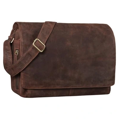Bild av STILORD &quot;Tom&quot; vintage axelväska elegant läder unisex 15&quot; laptopväska handduk, Veleta brun, L, Skolväska