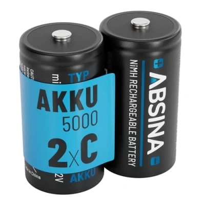 Bild av ABSINA 2 x batterier C baby LR 14 uppladdningsbara 5 000 med låg självurladdning NiMH min. 4 500 mAh &amp; 1,2 V batteri, babybatterier, C, batteri LR14