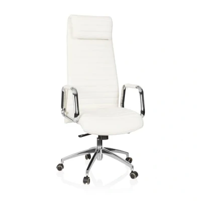 Bild av hjh OFFICE 600902 Lyxig chefsfåtölj ASPERA 20 Krämvit, Professionell kontorsstol av äkta nappaläder, Högt ergonomiskt ryggstöd, Mycket högkvalitativt utförande. Bekväm synkrongunga