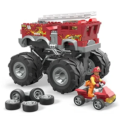 Bild av MEGA Hot Wheels 5 Alarm Monster Truck byggsats med 284 delar, 2 mikrofigurförare, leksakspresentset för barn från år HHD19