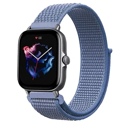 Bild av Niboow 20 mm armband för Amazfit GTS 4/GTS 4 Mini/GTS 3/GTS 2 2e/GTS 2/GTR Mini/GTR 42 mm, nylon mjukt klockarmband Bip 3 Pro/Bip 3/Bip S/Bip Lite/Bip U Pro blå