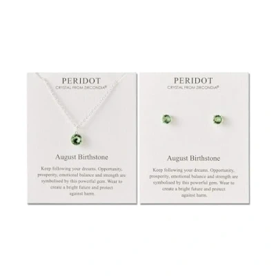 Bild av Philip Jones Augusti (Peridot) månadssten halsband och örhängen set skapade med Zircondia® kristaller, Kristall, Kubisk zirkonia