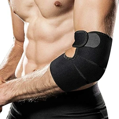 Bild av Armbågsskydd, Hually armbågsskydd justerbar neopren ventilerande armbågsskena lindrar artritisk smärta, hjälper till att återhämta sig från sportskador, måttligt stöd, svart