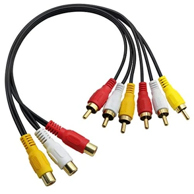 Bild av 3 RCA hona till 6 hane ljud video splitter kabel komposit förlängning AV adapter för TV, DVD, set top box, etc. 1 fot.