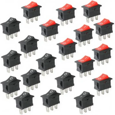 Bild av CESFONJER Mini båtbrytare, 3 stift 2 positioner båt vippströmbrytare kit, bil instrumentbräda lastbil RV ATV hem skeppsknapp AC 125 V/10 A 250 V/6 (röd 10 P svart P) paket med 20