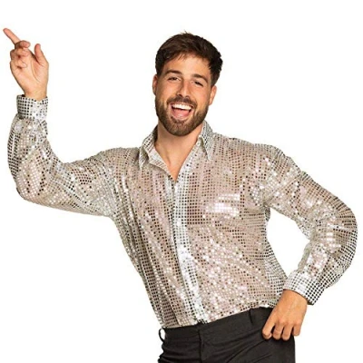 Bild av Boland skjorta disco, silverpaljetter, för män, discoskjorta, karneval, halloween, temafest, 70 talet