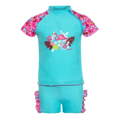 Bild av Playshoes unisex barn zweiteilig Schwimmshirt Badeshorts Badebekleidung UV Schutz Bade Set Flamingo, Turkos, 74 80