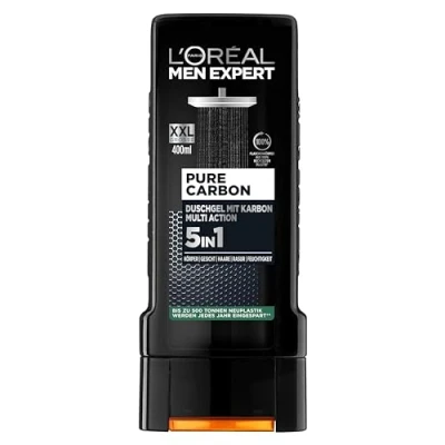 Bild av L&#039;Oréal män Expert XXL 5 i 1 duschgel och schampo för män, duschbad rengöring av kropp, hår ansikte, kroppsvård långvarig friskhet med kol, rent karbon, x 400 ml