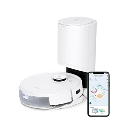 Bild av ECOVACS DEEBOT T9+ dammsugarrobot med sugstation, 3000 PA, 3D hinderdetektering, robotdammsugare torkfunktion (175 min batteri), Alexa, vit