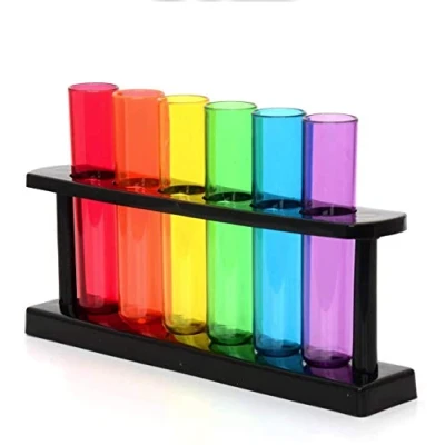 Bild av CKB Ltd Bar Amigos neonplastprovrör skyttare glas med stativ lila, blå, grön, gul,