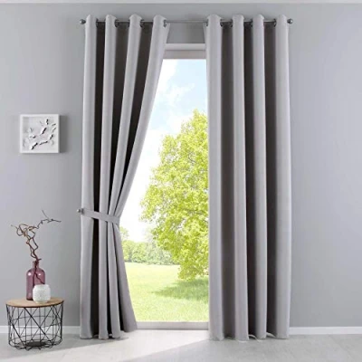 Bild av Gardinerlåda, gardiner, ogenomskinliga &quot;Newyork&quot;, grå, H x B 245 140 cm, 2 pack, termiska mörkläggningsgardin, mörkläggningsöljetter, ljudisolerande, Oeko Tex