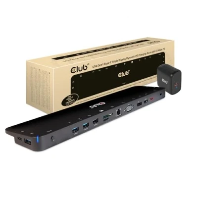 Bild av Club 3D Triple Display Dynamic PD Charging Dock docking station USB C VGA HDMI DP GigE