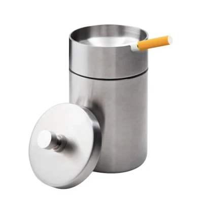 Bild av Rostfritt stål automatiska askkoppar med lock bil askfat luktsäker bärbar rökfri avtagbar vindtät släckt rumpa hink för mugghållare (silver)