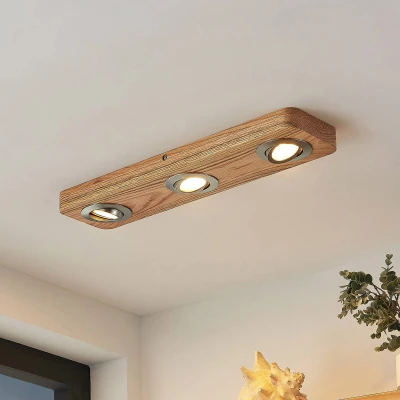 Bild av Lindby LED Taklampa &#039;Mikari&#039; (modern) i Brun av trä för vardagsrum/matsal (3 lamor, glödlampor ingår)