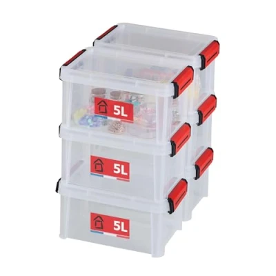 Bild av SUNDIS Clip&#039;N Store 5l, set med 6 förvaringslådor i transparent plast, förstärkt clip on lock, lämplig för matkontakt, raka väggar, stapelbar och kombinerbar