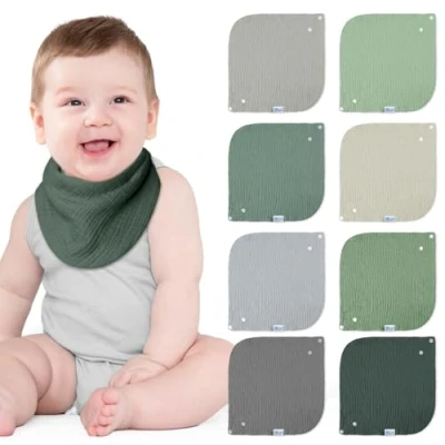 Bild av Lulu måne haklapp baby absorberande triangelduk, muslinhalsduk med justerbar tryckknapp, mjuka dregelhaklappar för pojkar och flickor, unisex, 8 stycken (sjö)