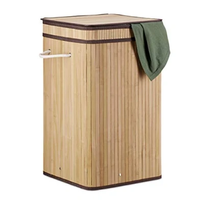 Bild av Relaxdays 1 x bambutvättkorg, vikbar och bärbar, XL, 70 l, med lock, fyrkantig tvättkorg, H B D: 63 36 cm, natur