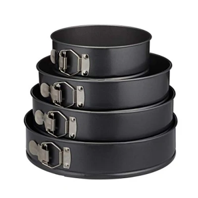 Bild av Relaxdays springform, set om 4, runda bakformar Ø 18/24/26/28cm, kakformar, non stick pajformar löstagbar botten, grå