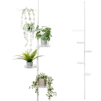 Bild av bremermann Blomhylla med teleskopfunktion, 4 hyllplan, blomtrappa, höjdjusterbar blompiedestal (vit)