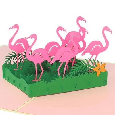 Bild av LIN 17535, pop up 3D kort djur, natur, födelsedag, födelsedagskort, hälsningskort schäfer zoo, fällkort födelsedagskort invigning, flamingo, N289