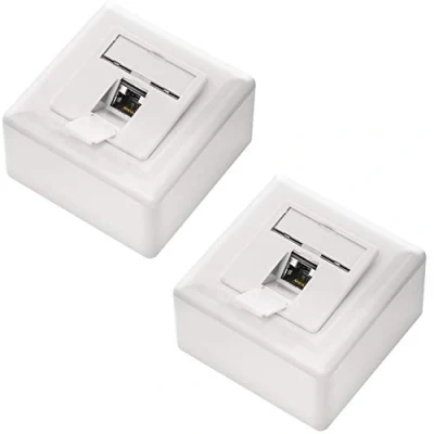 Bild av deleyCON 2x CAT6a Universellt Nätverksuttag 1x RJ45 Port Skärmad Ytmonterad eller Infälld 10 Gigabit Ethernet Nätverk EIA/TIA 568A&amp;B Vit